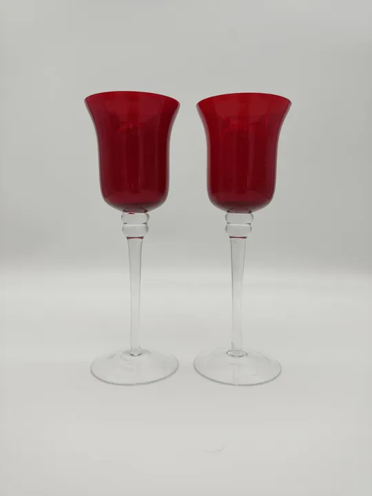 2 Kristall Wein- Wasser- Dekogläser rot beschichtet - Bild 1