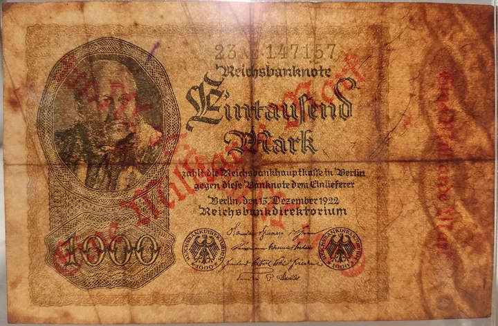 Alter Geldschein 1 Milliarde Mark Reichsbanknote Reichsbankdirektorium Berlin 1922 zirkuliert 3  - Bild 3