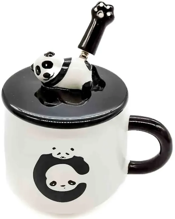 SHENDONG Panda-Teetasse mit Deckel und Löffel weiß/schwarz - Bild 1