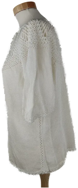 Pullover kurzam mit Rundhalsausschnitt, gestrickt, weißes Garn, Größe 40/42 (geschätzt) - Bild 2