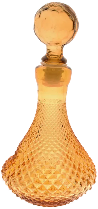 Vintage Glasflasche mit Schliffstopfen – Bernsteinfarben – Diamantschliff-Dekor - Bild 1