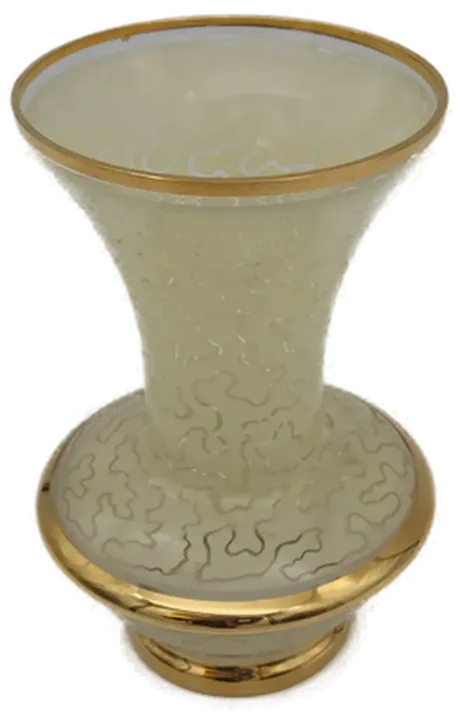 Vintage Glas Vase beige mit Goldrändern - Bild 3