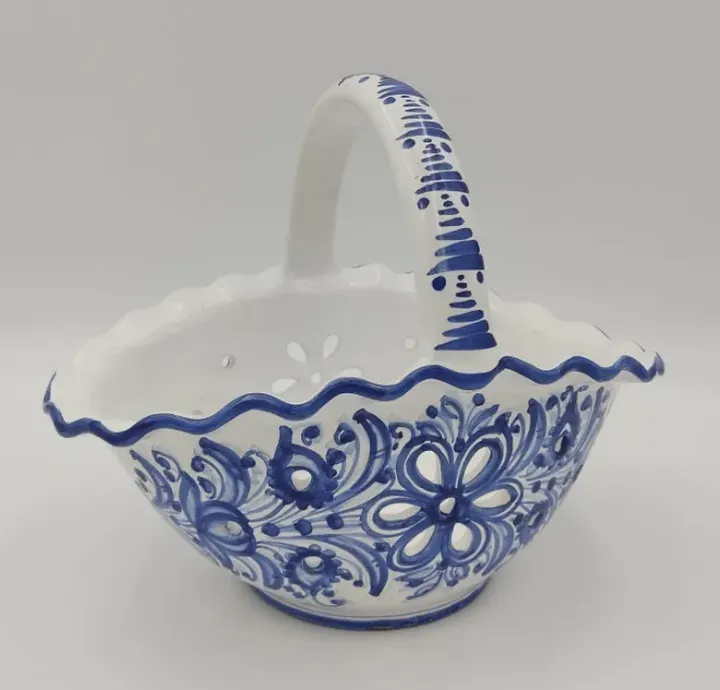Obstkorb aus Keramik blau/weiß  - Bild 1