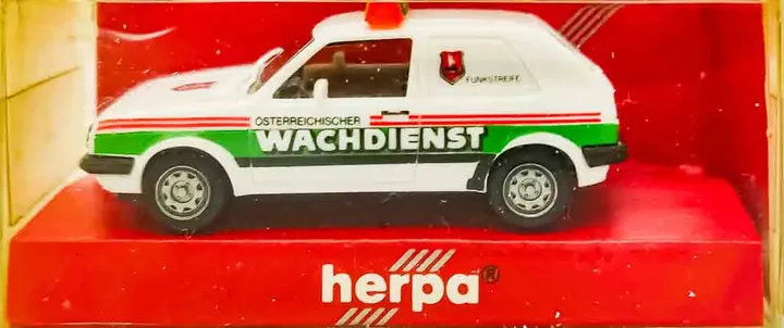 Herpa Präzisionsmodell 1:87 VW Golf II Wachdienst Funkstreife Österreich Sondermodell 1988 / Miniaturmodell, Modellauto - Bild 1