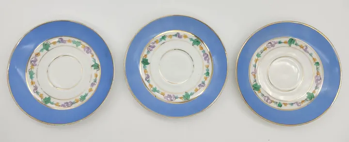 Bohmisches Porzellan Teeservice Set 11tlg. blau/ weiß/ gold mit Blumenmuster  - Bild 7