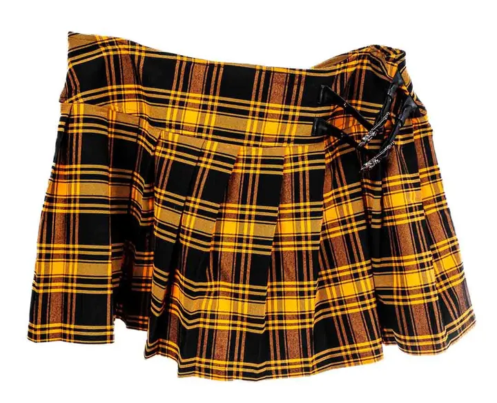 KILLSTAR Mini-Rock Kilt schwarz/braun/orange Tartan XXL - Bild 1