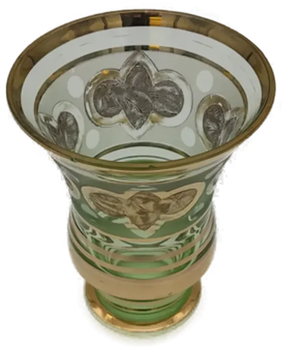 Vintage Glas Vase hellgrün mit Goldrändern - Bild 2