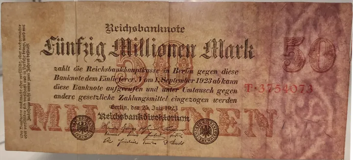  Alter Geldschein 50 Millionen Mark Reichsbanknote Reichsbankdirektorium Berlin 1923 zirkuliert 3 - Bild 3