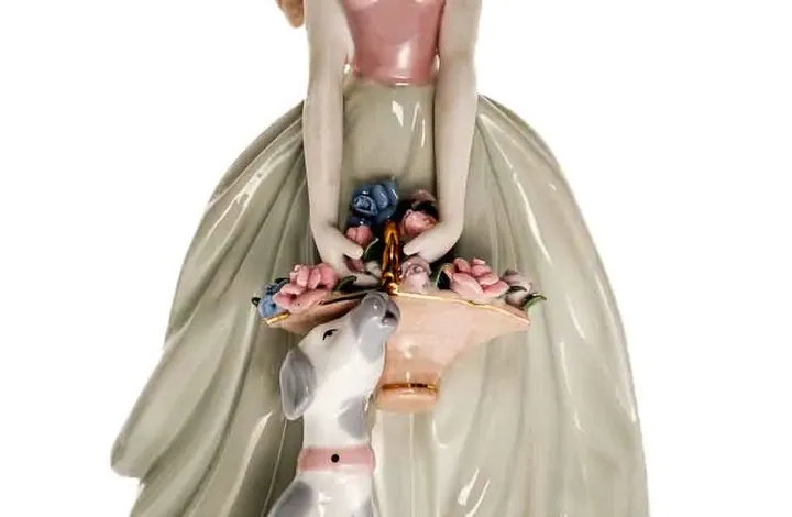 PMI Porzellan Figur Mädchen mit Blumenkorb und Hund  - Bild 2