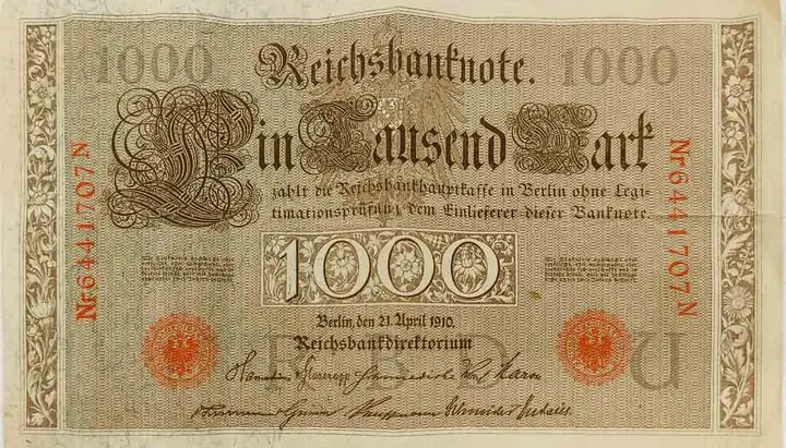 Alter Geldschein 1000 Mark Reichsbanknote Reichsbankdirektorium Berlin 1910 zirkuliert 3 - Bild 1