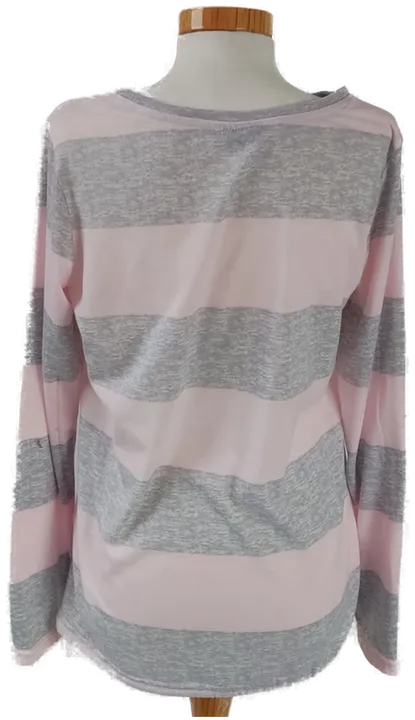 Janina Damen Langarmshirt - grau rosa gestreift mit Aufdruck - Gr. 38 - Bild 3