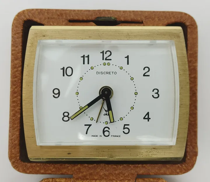 Vintage Wecker/ Uhr in klappbarem Etui Lederoptik braun  - Bild 2
