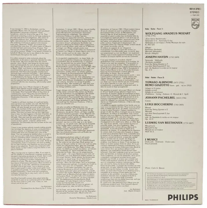Vinyl LP - Pachelbel, Mozart, Albinoni, Boccherini, Beethoven, Haydn, I Musici - Bild 2