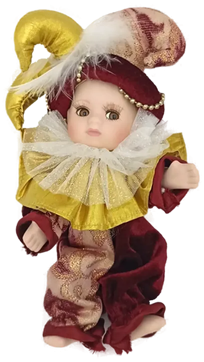 Porzellanpuppe mit Harlekinmütze - Bild 1