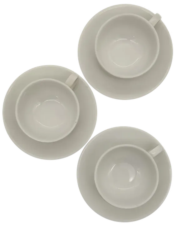 Lilien Porzellan Mokka-Tassen mit Unterteller – 3-teiliges Set, Vintage Weiß - Bild 1