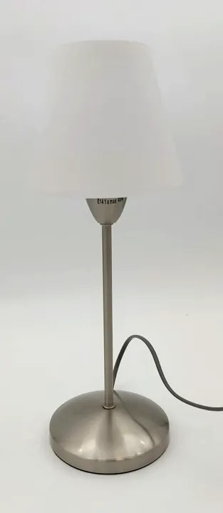 Tischlampe, Firma Edi Light, weißes Glas und gebürstetes Metall, Maße: ca. 40cm*20cm - Bild 3