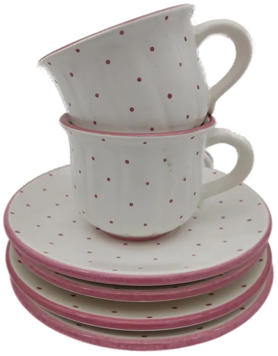 Gmundner Keramik rosa Tupfen Tassen mit Untertassen Set - Bild 1