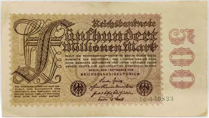 Alter Geldschein 500 Millionen Mark Reichsbanknote Reichsbankdirektorium Berlin 1923 zirkuliert 3 - Bild 1