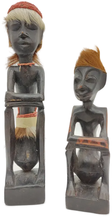 Afrikanische Holzfiguren hockend 2 Stück - Bild 1