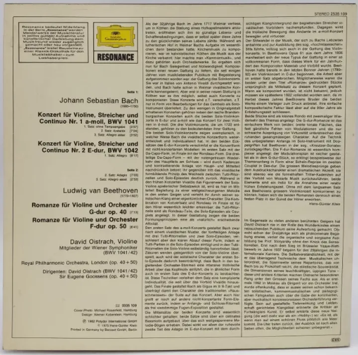 Vinyl LP - David Oistrach - Johann Sebastian Bach, Ludwig van Beethoven  - Bild 2
