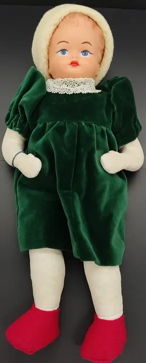 Stoff-Puppe mit Gummikopf Länge ca. 47cm mit Sommerhut und Kette - Bild 2
