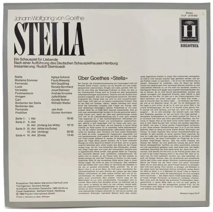 Vinyl LP - Johann Wolfgang von Goethe - STELLA, 2-LP's  - Bild 2