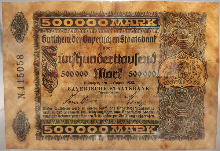  Alter Geldschein 500.000 Mark Gutschein der Bayerischen Staatsbank 1923 zirkuliert 3 - Bild 3