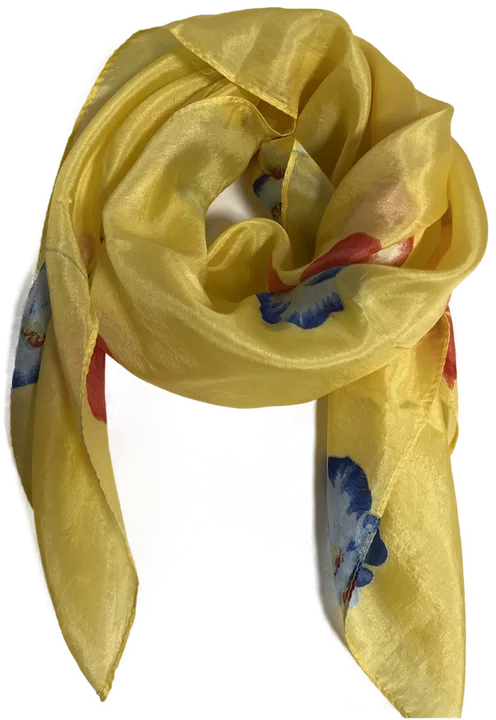 Seidenschal Damen gelb geblümt 70 x 65 cm - Bild 2