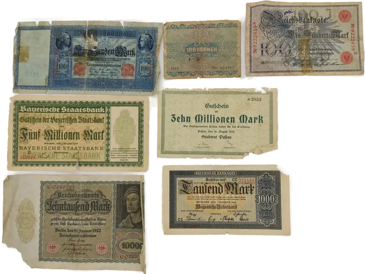 Alter Geldschein Konvolut 14 Stück Mark Kronen um 1920 in schlechten Zustand - Bild 6