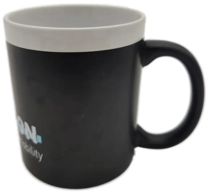 Häferl ( Kaffe / Tee ) schwarz mit weißem Rand mit Aufdruck  - Bild 2