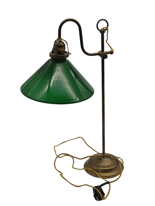 VINTAGE - Tischlampe aus Messing mit grünem Lampenschirm - Bild 1