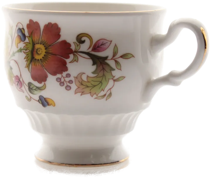 Royal Kent Bone China Tassen & Untertassen – Blumenmotiv mit Goldrand, 6-teilig - Bild 3