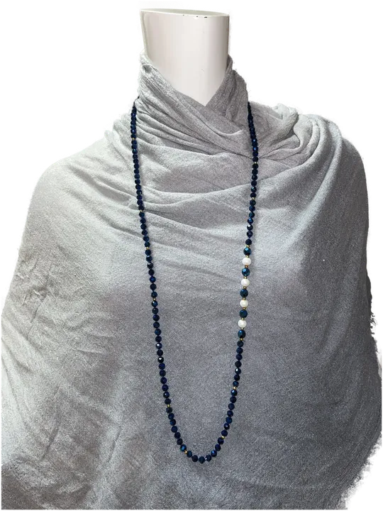 Blaue Halskette Modeschmuck mit Magnetverschluss 98cm - Bild 1