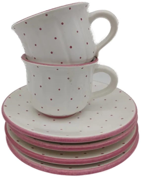 Gmundner Keramik rosa Tupfen Tassen mit Untertassen Set - Bild 4