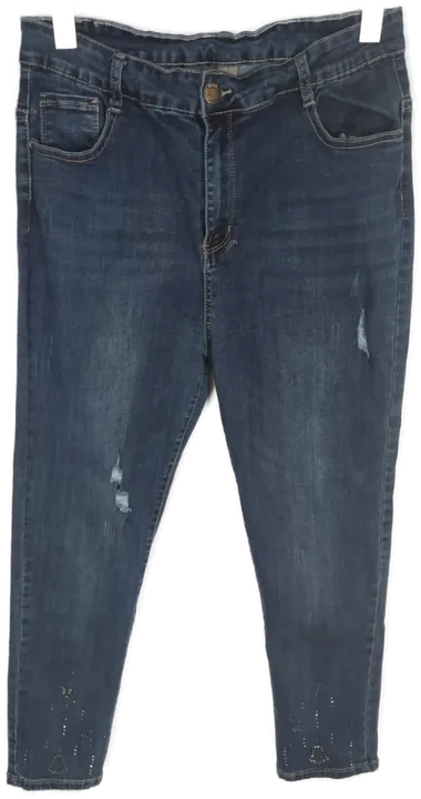 Jeans mit Steinchen, lang mit Stretch, blau mit Taschen, Größe 38 - Bild 1
