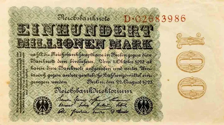  Alter Geldschein 100 Millionen Mark Reichsbanknote Reichsbankdirektorium Berlin 1923 zirkuliert 3 - Bild 1