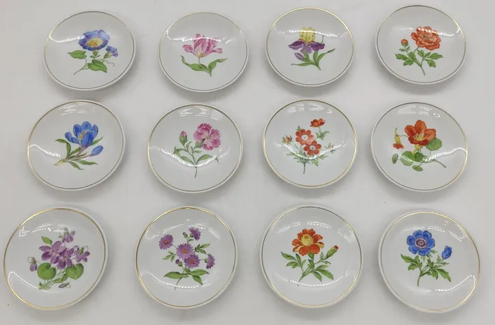 Meissen Wand-Sammelteller mit Blumen und Goldrand, 12 Stück - Bild 4