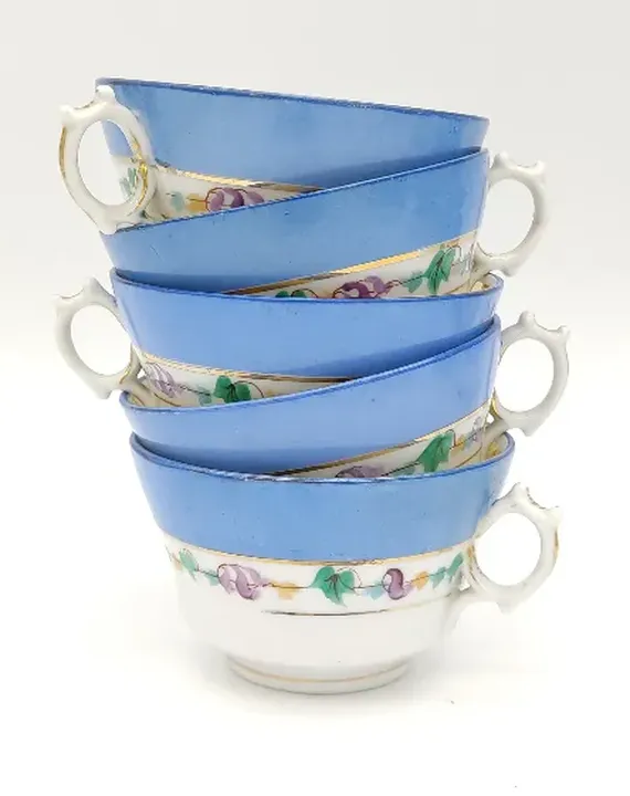 Bohmisches Porzellan Teeservice Set 11tlg. blau/ weiß/ gold mit Blumenmuster  - Bild 8