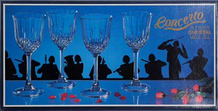 Vintage Kristallgläser Concerto Capri - 4er-Set Wein-Sektgläser im Originalkarton, Bleikristall - Made in Italy - Bild 1