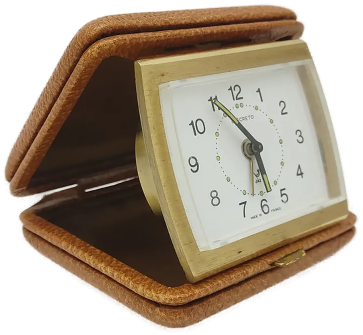 Vintage Wecker/ Uhr in klappbarem Etui Lederoptik braun  - Bild 1