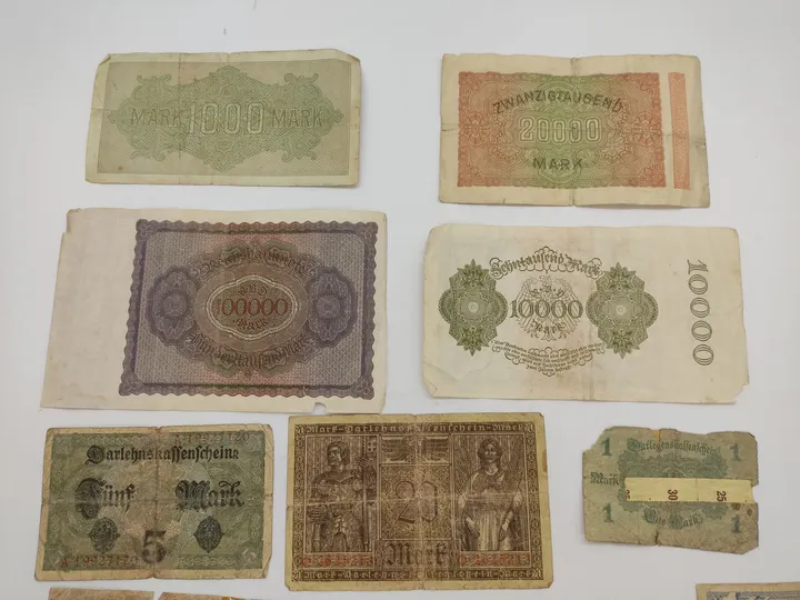 Alter Geldschein Konvolut 14 Stück Mark Kronen um 1920 in schlechten Zustand - Bild 3