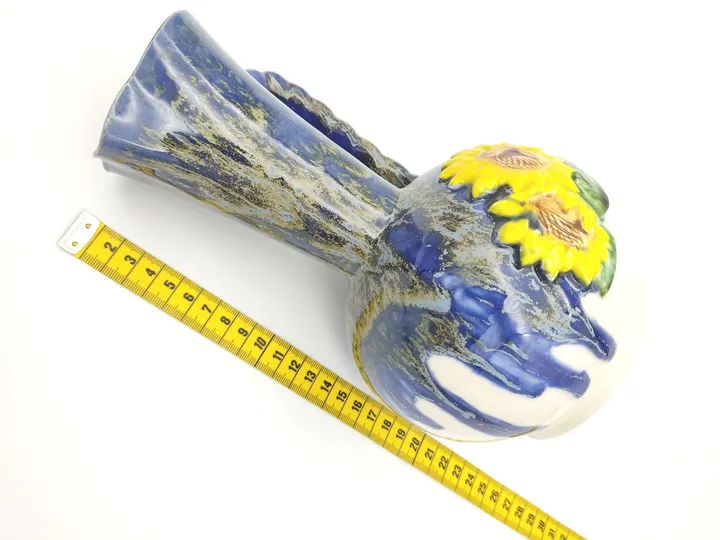 Keramikvase mit Sonnenblumen blau-weiß - Bild 4