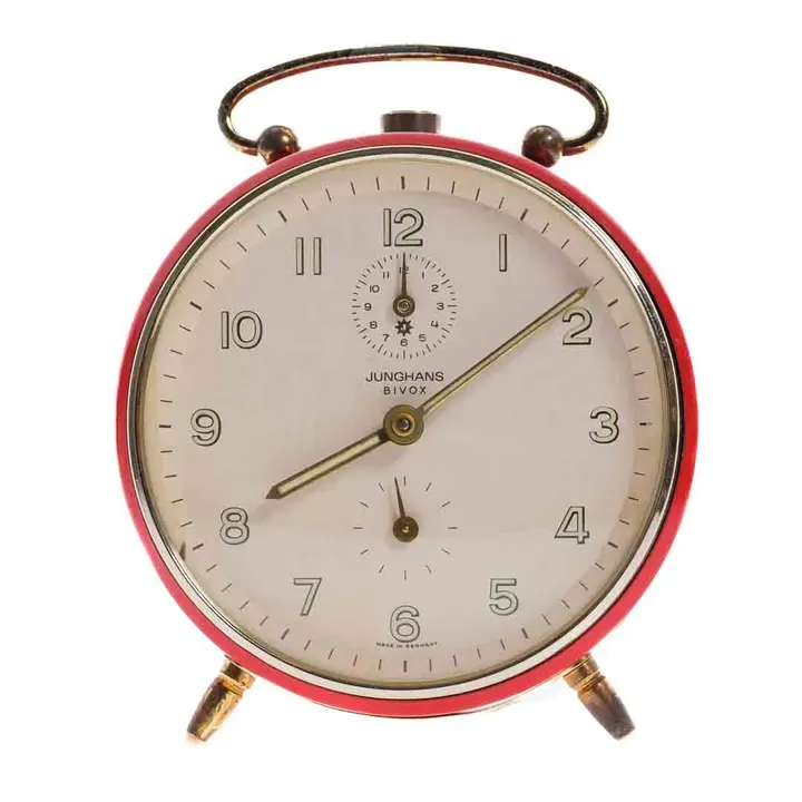 JUNGHANS Bivox Mechanische Vintage Tischuhr mit Wecker-Funktion in rot-gold - Bild 1