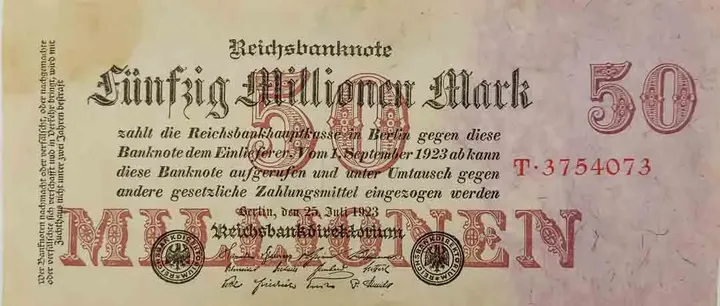  Alter Geldschein 50 Millionen Mark Reichsbanknote Reichsbankdirektorium Berlin 1923 zirkuliert 3 - Bild 1