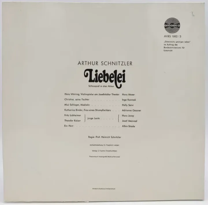 Vinyl LP - Arthur Schnitzler - Liebelei, 2-LP's - Bild 2