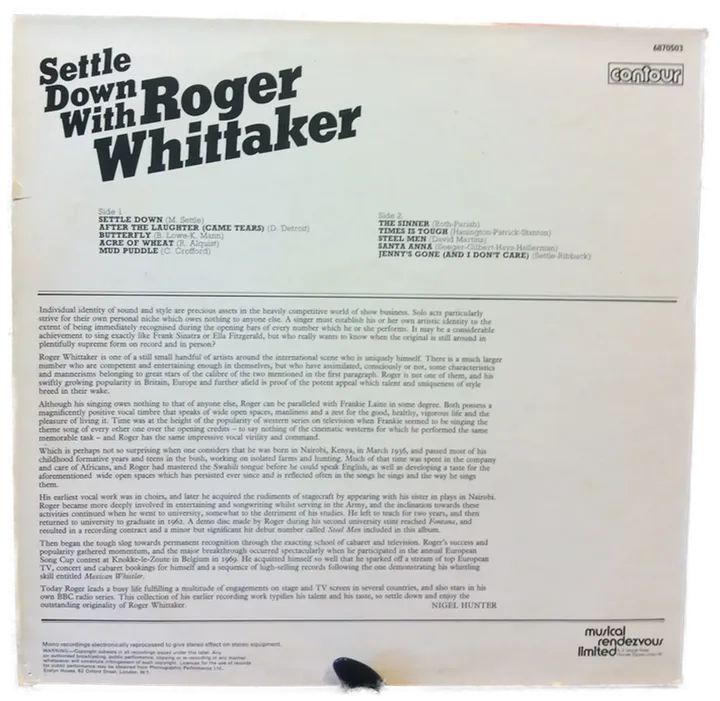 LP Schallplatte - Roger Whittaker - Settle Down  - Bild 2