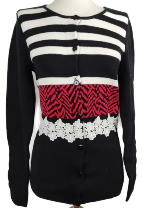 Madeleine Damen Strickjacke schwarz mit weiß/rotem Muster - 34 - Bild 4