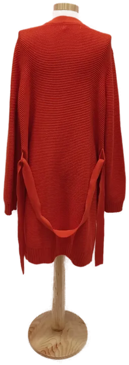 Lange Damen Strickweste mit Bindegürtel und Zopfmuster, Langarm, Orange, Gr. M - Bild 3