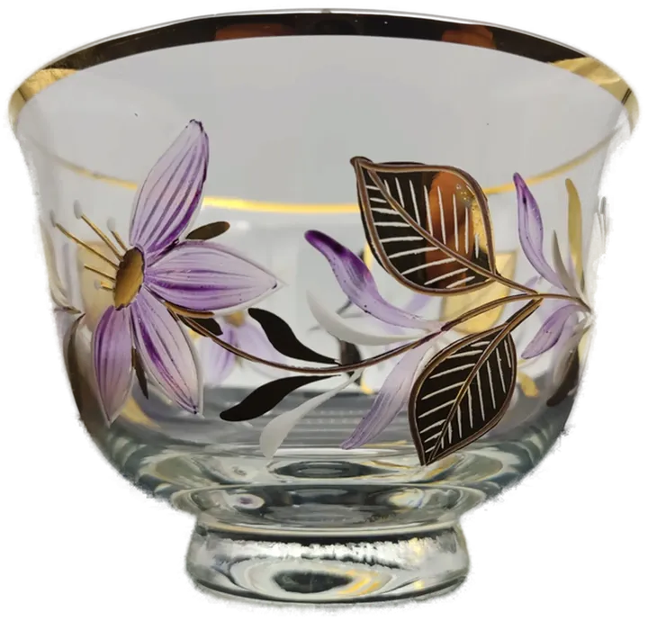 Alte Glasschüssel mit Blumendekor und Goldrand - Bild 1