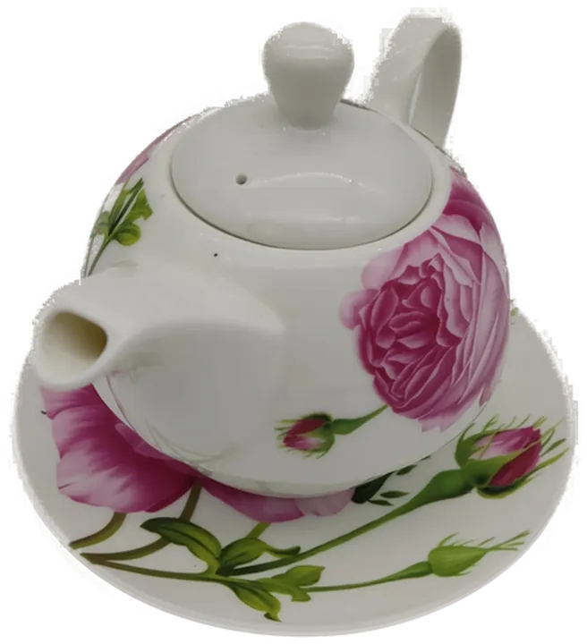 Teekanne Porzellan mit Untersetzer Rosenblütendekor - Bild 4